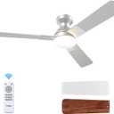 Amico Ceiling Fans with Lights, 52 inch Low Profile Ceiling Fan with Light and Remote Control, Flush Mount, Reversible, 3CCT, Dimmable, Noiseless, Silver Ceiling Fan for Bedroom, Indoor/Outdoor Use