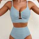 Herseas 2 Piece Bikini Set U-Wire Cutout Popular Swimsuit High Waisted Textured 2026 Summer Beach Swim Bathing Suits (Blue, S)