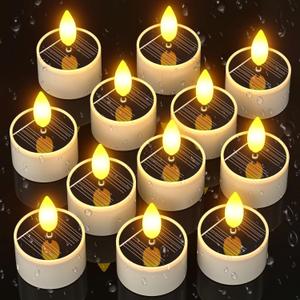 SoulBay Solar Tea Lights Outdoor Waterproof, 12 pcs 1.5" D x 2.1" Reusable Dusk to Dawn Flickering Small LED Tealight Candles, Flameless Votive Candle for Lanterns Patio Garden Camping Dcor