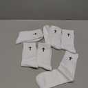 6 Pairs Cross Socks for Men US 7-9 Christian Pastor Elastic Crew Socks Cross Print Embroidered Geo Cotton Sock (Black, White, Gray)
