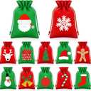 60 Pcs Christmas Burlap Gift Bags with Drawstring, 4x6 Inch Red and Green Small Reusable Goody Bags for Christmas Party Decorations Favors
