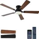 Ayaoty 54 inch Ceiling Fans with Lights and Remote, Low Profile Ceiling Fan with Light, Flush Mount, Reversible, 3CCT, Dimmable, Noiseless, Brown Ceiling Fan for Bedroom, Indoor/Outdoor Use