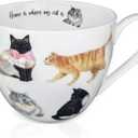 Cute Cat Mugs for Daily Coffee and Tea, Premium 20 oz Bone China Coffee Tea Hug Mug, Perfect Holiday, Birthday, and Christmas Gift for Cat Lovers, Designed in England by Harvest Green Studio