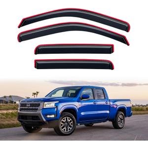 in-Channel Rain Guards for 2022-2026 Nissan Frontier Crew Cab, Window Visor Shields Vent Deflector Shade Wind Dark Smoke 2023 2024 22 23 24 25, Tape-On Outside-Mount, 4PCS