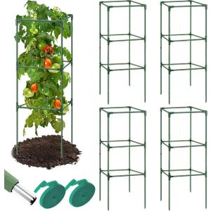 Megidok 5 Pack Tall Square Tomato Cages for Garden, 47" Heavy Duty Tomato Trellis for Raised Garden Bed, Tomato Cages Plant Stakes for Climbing Vegetables Plants Fruits with 33ft Ties