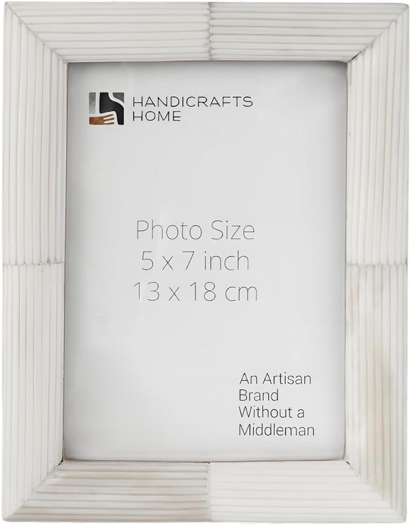 Handicrafts Home White Picture Frame 5x7, Handmade Ridged Bone inlay Vintage Photo Frame for Tabletop & Wall Display, Farmhouse, Modern & Minimal Home & Office Decor, Decorative Photo Frame for Living Room, Bedroom, Desk & Gallery Wall