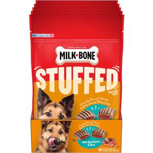 Milk-Bone Stuffed Dog Treats with Real Bacon & Beef, 10 Ounce (Pack of 5), Crunchy Biscuit with Soft & Chewy Filling