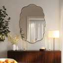 ANDY STAR Brushed Gold Oval Bathroom Mirror, 24x36 Inch Wavy Scalloped Wall Mirror, Anti-Rust Brass Metal Mirror for Bathroom Hang Vertical or Horizontal