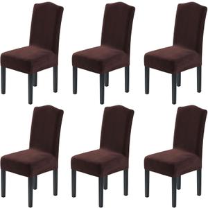 H.VERSAILTEX Velvet Dining Chair Covers Stretch Chair Covers for Dining Room Set of 6 Parson Chair Slipcovers Chair Protectors Covers Dining, Soft Thick Solid Velvet Fabric Washable, Brown