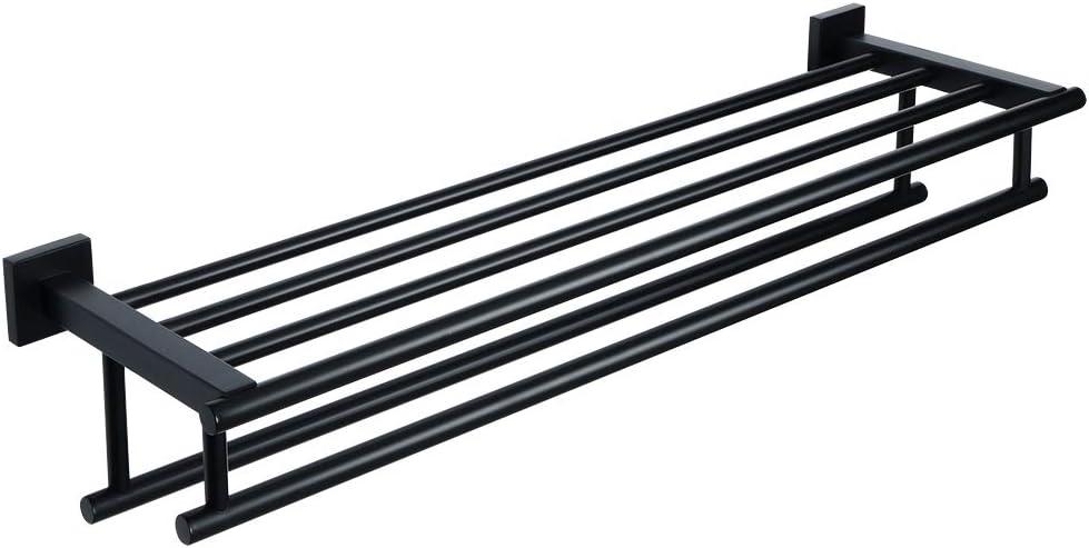 Alise Towel Rack for Bathroom Wall Mount, Double Towel Bars for Bathroom, 28 Inch Bathroom Towel Holder Double Towel Bars with Shelf, SUS304 Stainless Steel Towel Hanger for Bathroom Walls, Matte Black