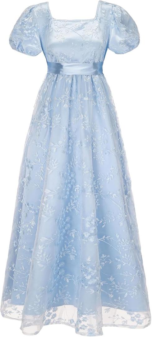 Regency Dresses for Women Regency Era Dress Luxurious Empire Waist Embroidery Ball Gown Tea Party (Small, Blue)