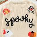 Halloween Toddler Girl Sweater Spooky Hand Embroidered Sweater Fall Ghost Pumpkin Outfit 1-5Y (4-5T, Beige)