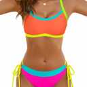 BMJL Womens Bikini Sets Color Block Swim Suits 2026 Scoop Neck Flattering Bathing Suit (M,Rainbow)