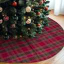 30 Inch Christmas Tree Skirt Mat Short Plush Red Xmas Tree Skirts for Indoor Outdoor Christmas Tree Decoration(Red & Green Plaid)