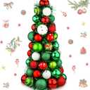 Civaner 16" Christmas Ball Tree Tabletop Decoration Small Xmas Table Decorative Tree with Shatterproof Red Lime Green White Balls Ornaments Xmas Tree Table Centerpiece for Holiday Party Decor Home