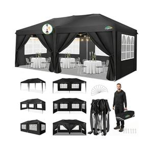COBIZI 10x20 Pop Up Canopy Tent Commercial Instant Shelter with 6 Sidewalls, Durable Waterproof Portable Gazebo UPF 50+ for Outdoor Party, Wedding, Vendor Events (Black)