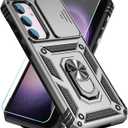 SunStory Phone Case for Samsung Galaxy S23 Case with HD Screen Protector & Slide Camera Cover & Rotated Ring Kickstand, [Military-Grade] [2 in 1] Phone Case for Galaxy S23 6.1'',Silver