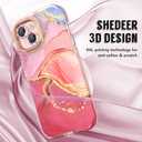 SHEDEER for iPhone 15 Case with Shiny Camera Protective Film + Screen Protector & Bumper, TPU Shockproof 360 Protection, Chic Glossy Fade-Resistant Pattern Phone Cases Cover for iPhone 15, Pink