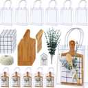 6 Sets Baby Shower Prizes for Game Player Baby Shower Winners Guest Gifts Bamboo Cheese Board Bamboo Spoon Plaid Towel Artificial Eucalyptus Stems Tag Bag for Wedding Bridal Favors(Rectangle)