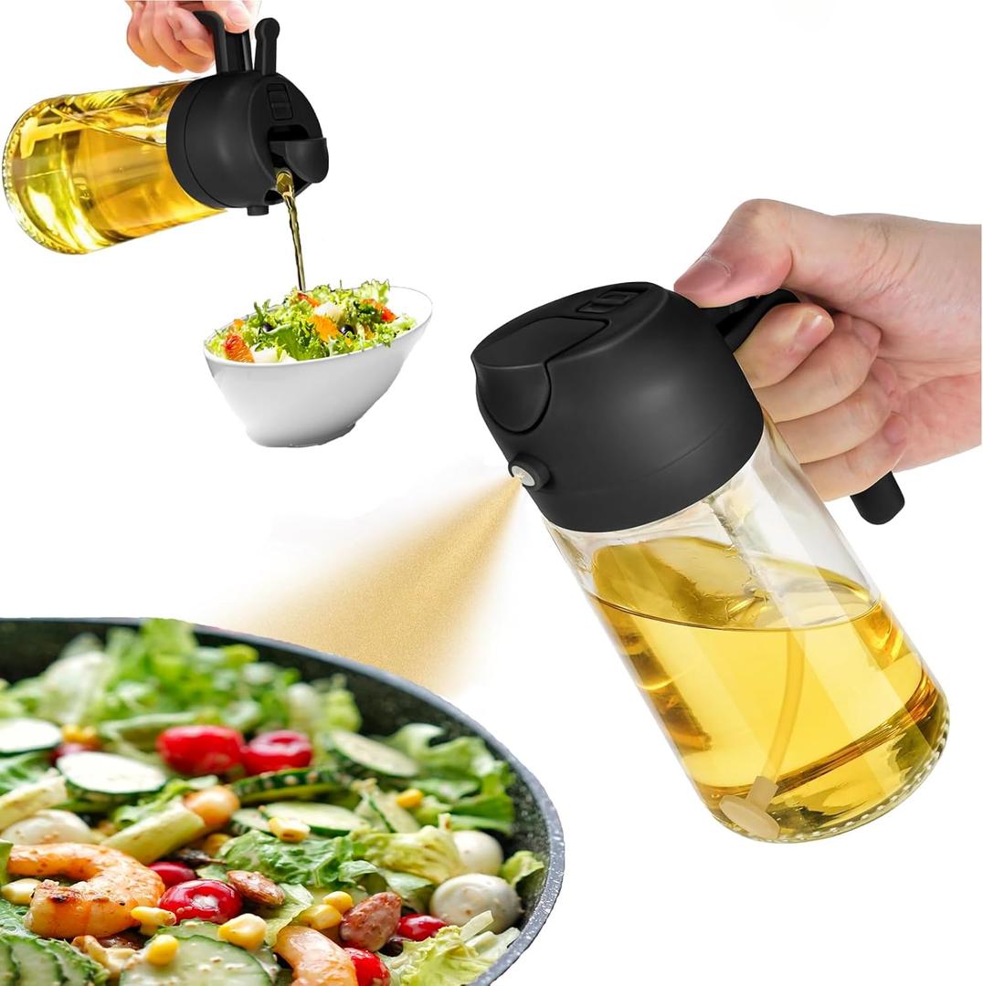 3 x Oil Sprayer for Cooking,2 in 1 Olive Oil Dispenser and Oil Sprayer 470ml Olive Oil Spritzer for Air Fryer, Salad,BBQ,Roasting-Black