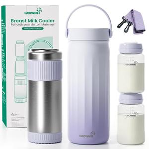 Grownsy 22oz Portable Breast Milk Cooler, 360 Stainless Steel Chiller Keeps Breastmilk Fresh for 24H, No Ice Crystals,Milk Cooler with 2 Baby Bottles for Work & Travel, Baby Breastfeeding Essential