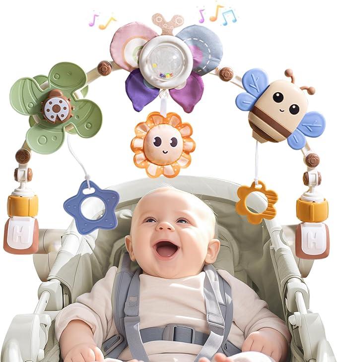 qesfir Musical Baby Stroller Arch Toys, Travel Car Seat Toys, Baby Play Arch Crib Accessory Toys, Mobile for Bassinet, Pram Activity Arch Bar Toys for Babies Infants