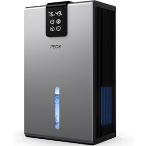 PSOS Dehumidifier, Dehumidifiers for Home, 98 OZ Water Tank, (1000 sq.ft) Quiet Dehumidifier for Basement Bathroom Bedroom with Humidity Display, Auto Shut Off, Relaxing 7 Color Ambient Light (Gray) 