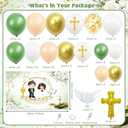 2 x 100Pcs Baptism Decorations for Twins, Nuestra Primera Comunion Backdrop Christening Party Decorations Green and Gold Balloon Garland Kit Baptism Christening Religious Party Baby Shower
