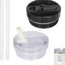 2 PACK 14 Oz Leak Splash Proof Lid, 14 Oz Tumbler Detachable Flip Straw Lid Replacement Accessories, Reusable Spill Proof Screw on Flip Straw Tumbler Cover (Black, Cream)
