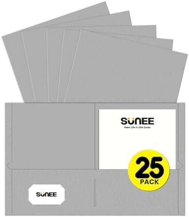 SUNEE Folders with Pockets (25 Pack, Gray), 2 Pocket Folders Fit Letter Size Paper, Paper File Folder for School Office Home Bussiness