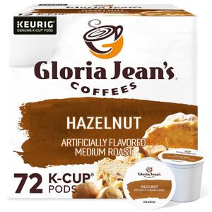 Gloria Jean's Coffees Hazelnut, Single-Serve Keurig K-Cup Pods, Flavored Medium Roast Coffee, 72 Count (12 Count (Pack of 6)) BB 6/16/27