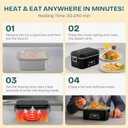 Cordless Heated Lunch Box, Smart Timer Automatic Heating Food Warmer for Adults, 5.5-Cup Portable Electric Lunch Container with Handheld Insulated Bag（Dark Black）