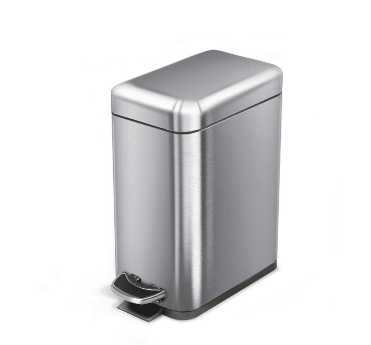 Home Zone Living 1-Pack 1.3 Gallon Small Bathroom Trash Can with Lid and Step Pedal, Stainless Steel Wastebasket with Slim Design for Home and Office, Silver, 5 Liters