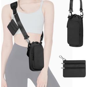 25/32/40 oz Water Bottle Holder with Strap, Water Bottle Bag Crossbody Insulation Water Bottle Holder with Small Purse, Adjustable Shoulder Strap (Black)