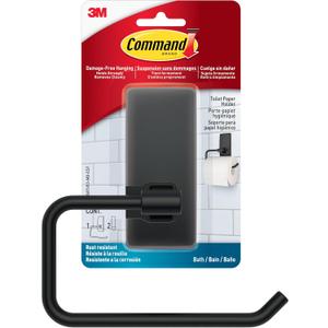 Command Toilet Paper Holder Matte Black with Water Resistant Command Strips, Rust Resistant Bathroom Organizer (Large)