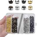 Honigo 400pcs Nailheads Round Dome Studs Rivets Mixed Color Metal Solid Brass 6mm 4 Prongs Spikes Spots for Leather Craft Clothes Belt Bag Shoes Decorations Totes DIY Craft Gold Silver Gun Bronze