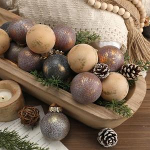 Suilung 24 Pcs Neutral Textured Christmas Ball Ornaments 2.36'' Vintage Christmas Tree Decor Modern Rustic Brown Ornaments with Loop Shatterproof Hanging Ball for Xmas Farmhouse Decor (Vintage Copper)