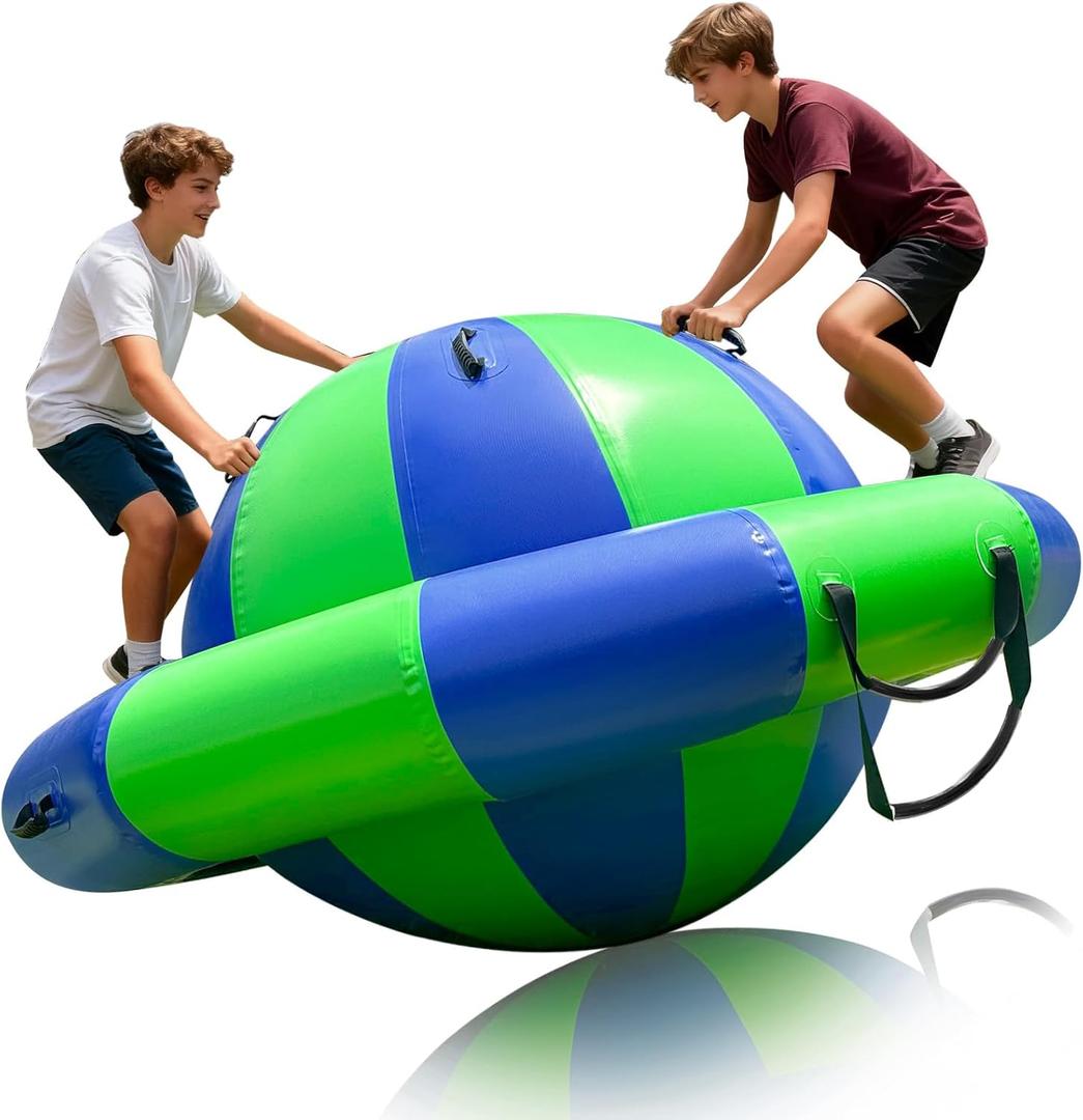 OZIS 6.5x3.6 FT Inflatable Dome Rocker Water Bouncer with Electric Pump, 380 LBS Weight Capacity, Bounce, Climb & Tilt Toy with 6 Handles, Giant Outdoors Blow Up Bouncer Ball for Pool, Backyard, Lake, 78 inches x 43 inches