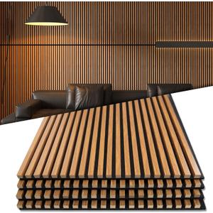 Art3d 4-Pack 48" x 24" Acoustic Wood Panels for Wall, Soundproof Wood Slat Panel for Wall and Ceiling, 3D Fluted Sound Absorbing Paneling for Interior Wall Decor, Living Room, Bedroom - Teak, 4pcs - 48" x 24"