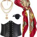 kasahara Pirate Costume Accessories Women Pirate Bandanas Head Scarf Eye Patch Medieval Corset Necklace Jewelry