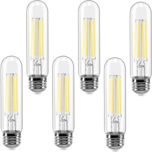 E26 LED Bulb 6W Dimmable, LED Light Bulbs Daylight 5500K E26 Edison Bulb, 700lm Equal 60 Watt AC120V 5 Inch, T10 Led Bulb Tubular for Rustic Pendant, Chandeliers, Wall sconces Pack of 6 (6w 5 Inch 5500k)