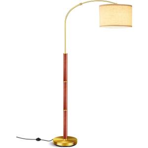 Mid Century Modern Arc Floor Lamp,71" Vintage MCM Wood Floor Lamp,Adjustable Lampshade,Gold Standing Lamp,Perfect for Living Room,Bedroom,Office and Hotel
