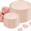 200PCS Pink and Gold Plates - Pink Plastic Plates - Fancy Disposable Plate with Gold Rim - Vintage Wedding Dinner & Dessert Plate for 100 Guests for Wedding & Bridal Shower & Mother's Day (7.25/10inch)