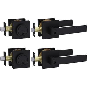 Haidms 2 Packs Black Exterior Door Lock Set with Deadbolt, Matte Black Front Door Handle and Deadbolt Set, Entry Door Locksets, Heavy Duty Zinc-alloyed Front Door Lock Set