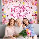 Happy Mother's Day Backdrop Pink Flowers Glitter Mother's Day Photography Background Mom's Birthday Banner for Women Party Decorations Photo Props (Rose, 82x59 inch (7x5FT))