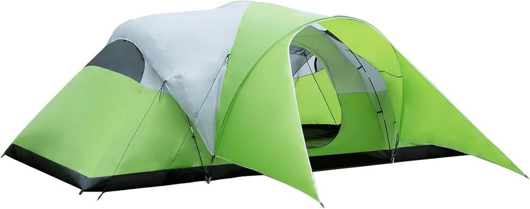 8-10 Person Family Camping Tent with Porch, Easy Setup for Outdoor Camping Picnic Backyard (Light Green)