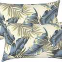 LVTXIII Set of 2 Patio Lumbar Pillows, 12" x 20" Fade Resistant Outdoor Lumbar Pillow with Inners, Fluffy Decorative Garden Lumbar Cushions for Home Patio Coach Sofa Use, Lush Palm Blue