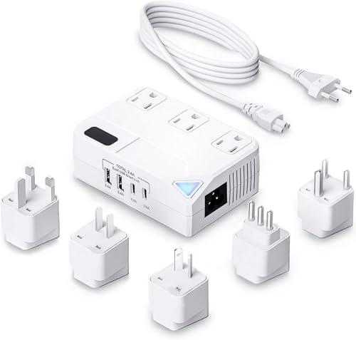 250W Conversion Plug, International Travel Converter with 2 USB and 2 USB-C Ports, lowering 220V to 110V for 100V-240V Areas and Different Countries Plugs Using US Electrical Devices