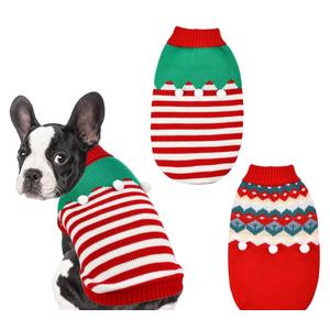 2PCS Puppy Christmas Sweater Cat Turtleneck Knitwear Xmas Elf Outfits Dog Warm Clothes Sweater for Kitties Puppies, Size: XL