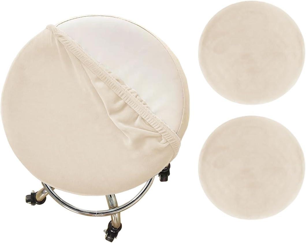 NEUORTBURG Velvet Round Stool Covers Soft Barstool Seat Covers Washable Stool Cushion Slipcover Elastic Bar Chair Covers for 16-18 Inch Chair (Beige, 2 Piece)